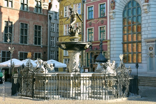 Gdansk, a historic, tourist Polish city, Monument to Neptune,