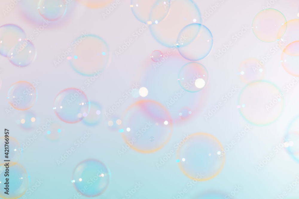 Beautiful transparent colorful soap bubbles background.