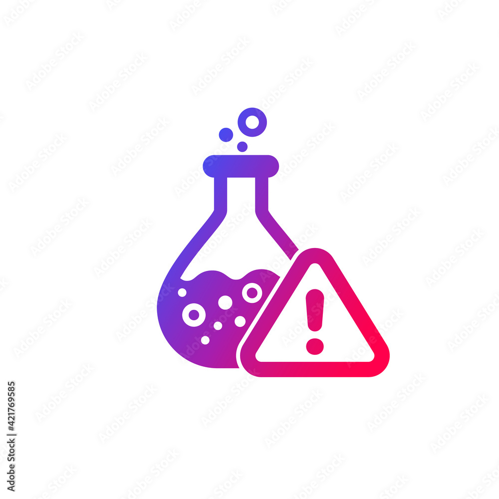 chemical reaction icon with warning sign, vector chemical reaction icon with warning sign, vector