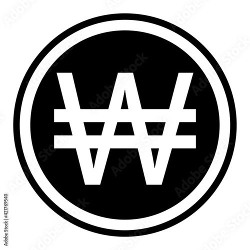 Korean Won Currency Icon, a round coin with letter w Korean Won Money