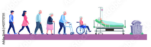 Young couple elderly senior couple aging sick and die life cycle concept vector illustrator.