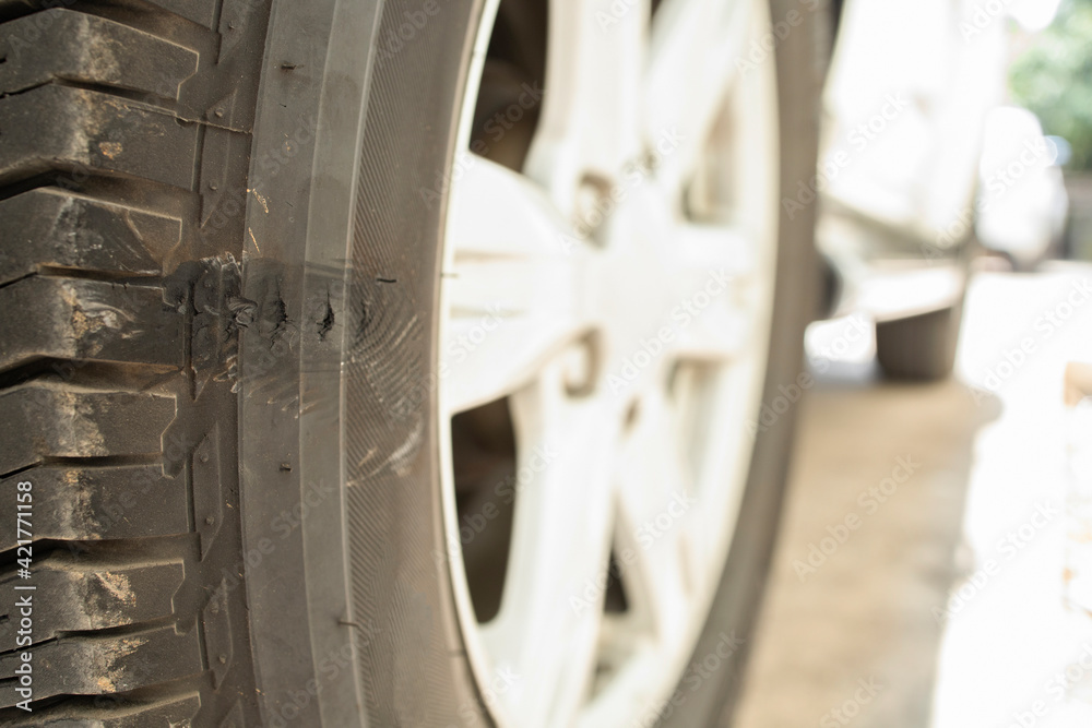 Fototapeta premium car tires scrape broken dangerous maintenance
