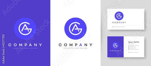 Flat Minimal Initial AG, GA Letter Logo With Premium Business Card Design Vector Template for Your Company Business