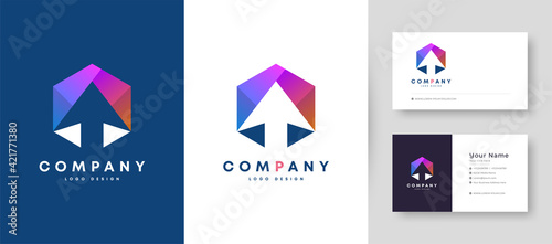 Flat minimal Initial T and Arrow Logo With Premium Business Card Design Vector Template for Your Company Business