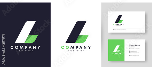 Flat Minimal Initial L, LL Letter Logo With Premium Business Card Design Vector Template for Your Company Business photo