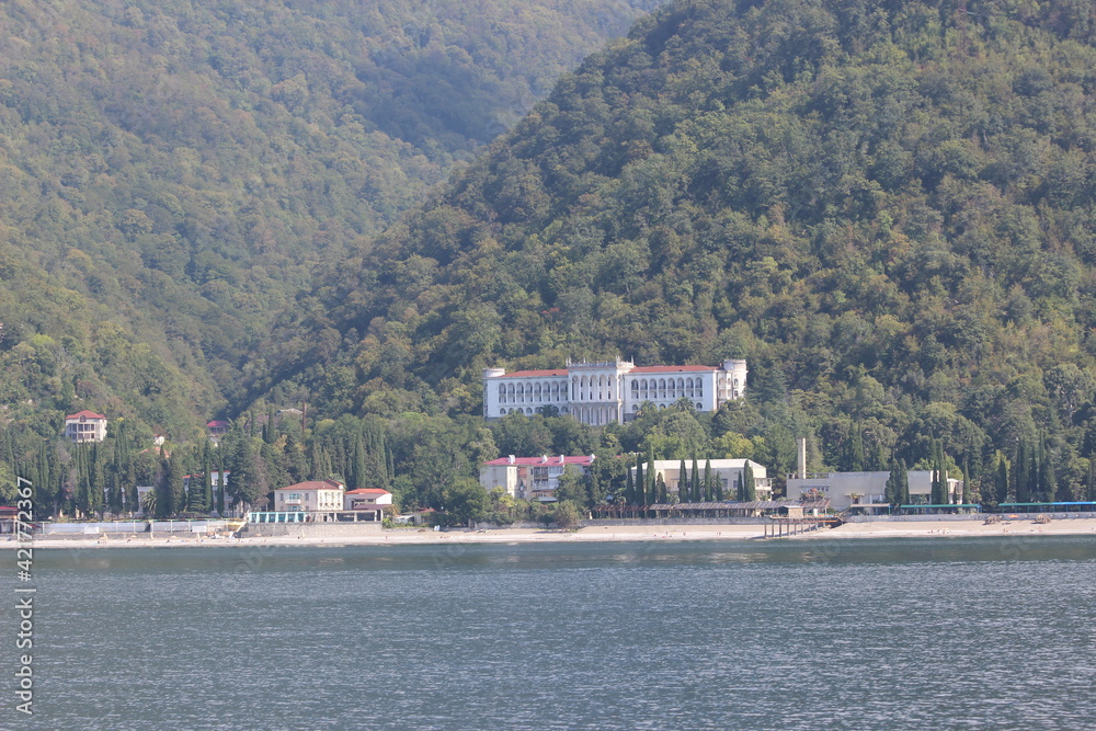 Beach , hotels and old building