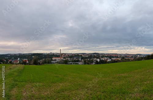 scenic panorama view of natural landscape under a cloudy sky