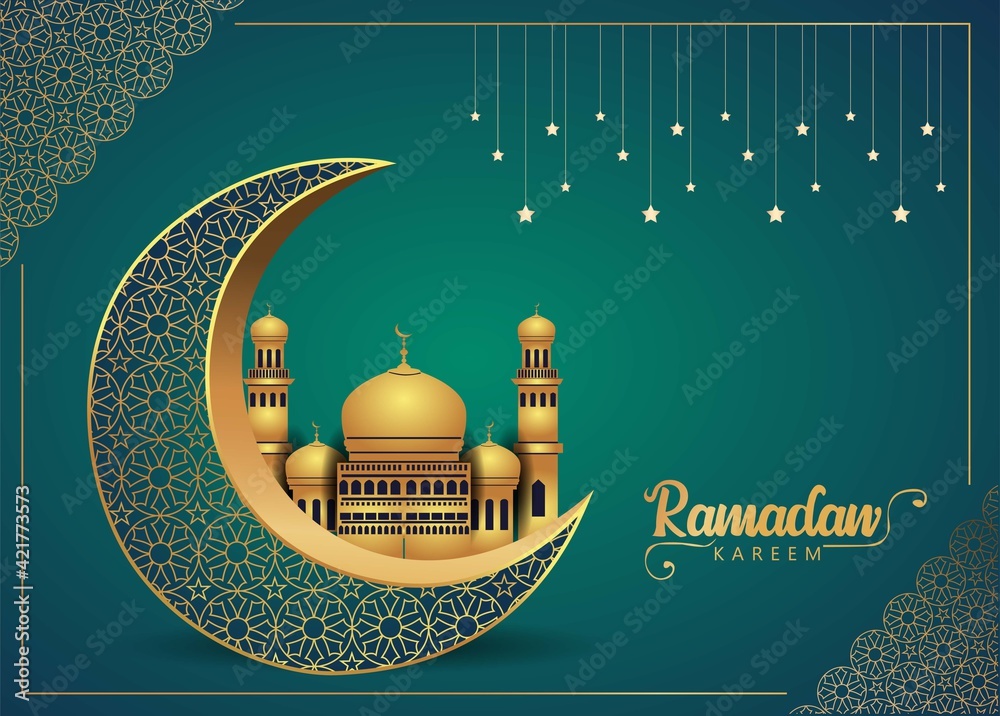 Crescent Islamic with Hanging Lantern for Ramadan Kareem and eid ...