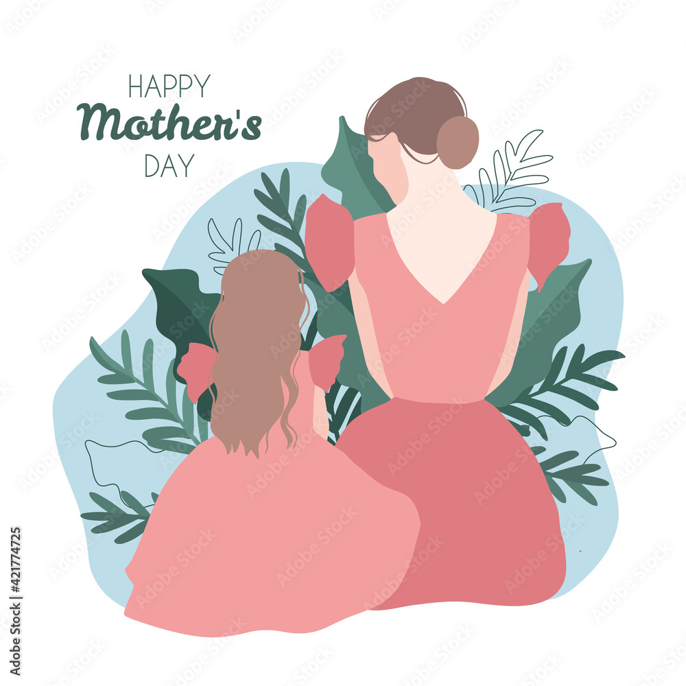 Mother's day Illustration with mother and daughter silhouette and greeting text Mother's day Illustration with mother and daughter silhouette and greeting text