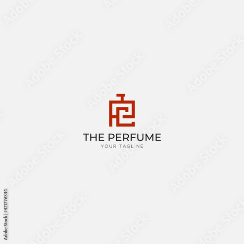 The perfume monogram letter TPC logo abstract red line minimalist