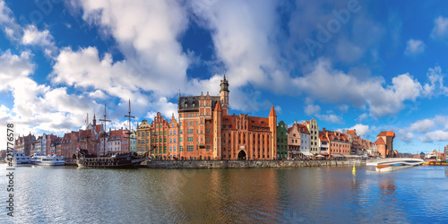 Panorama of Old Town and Motlawa in Gdansk, Poland