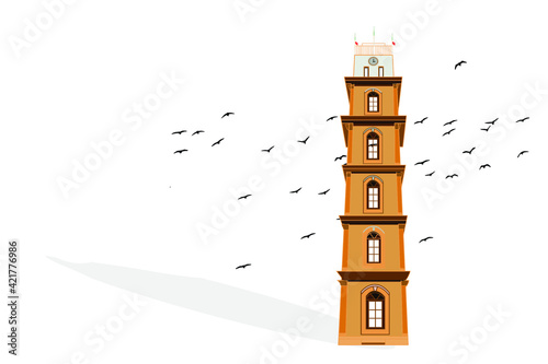 Turkey's historical and touristic places. Bursa clock tower. Vector images.