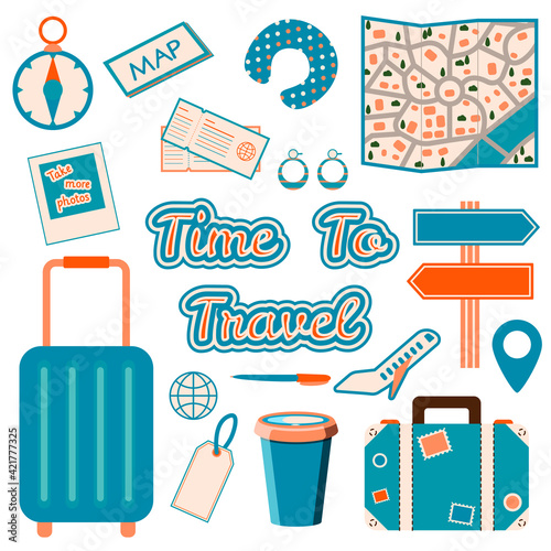 Tourism travel items set of elements