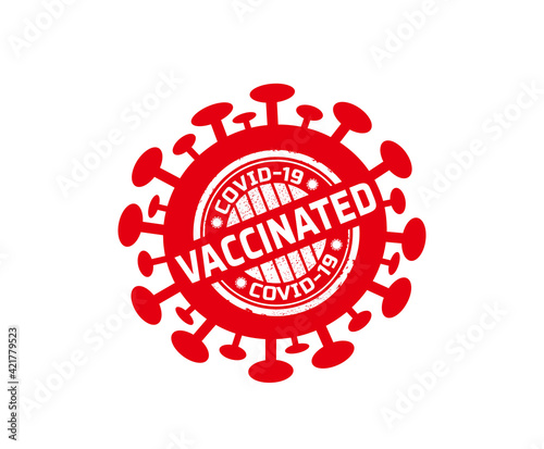 Vaccinated covid-19 red stamp, covid vaccination rubber stamp design.
