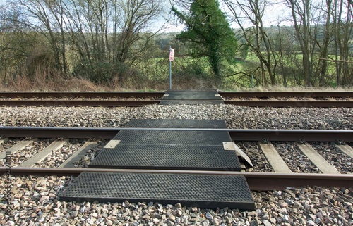 Pedestrian railway level crossing over the double GWR mainlines near Bath, UK photo