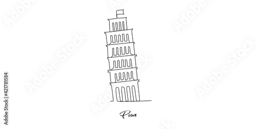 Pisa Tower of Italy landmarks skyline - Continuous one line drawing