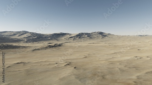 Exoplanet fantastic landscape. Beautiful views of the mountains and sky with unexplored planets. 3D illustration