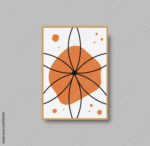 Botanical wall art abstract vector. Foliage line drawing. Neutral boho art print. Minimal mid century wall art print for bedroom decor. Gallery decor poster, terracota watercolor. Vector illustration