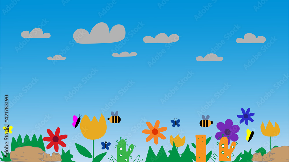 Fototapeta premium Happy Summer Vector Illustration| Summer Background| Nature Background| Beautiful Nature Elements