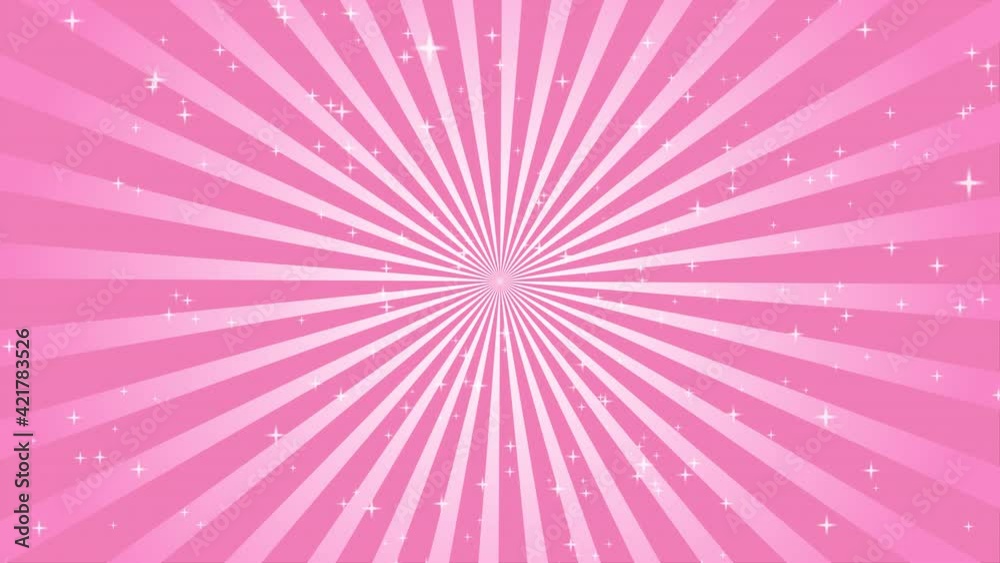 Spinning sunburst circle with sparkling stars on a pink background Spinning sunburst circle with sparkling stars on a pink background