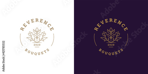 Beautiful growing flower logo template linear vector illustration.