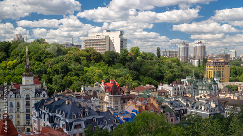 Views of ancient buildings from the Castle hill or Zamkova Hora in Kiev, Ukraine