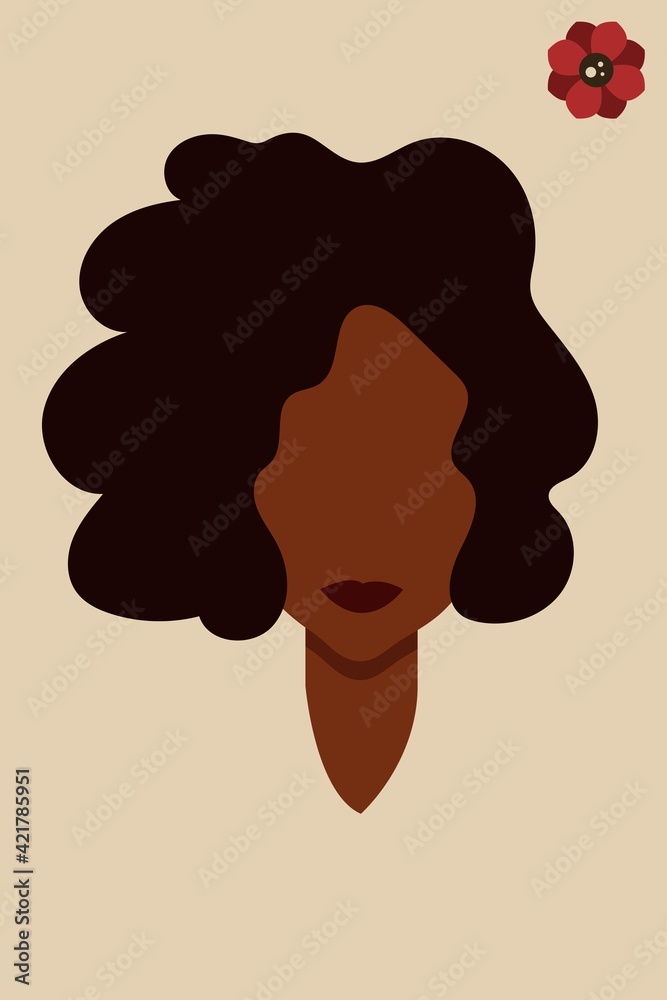 girl with dark skin. African American. woman with beautiful hair