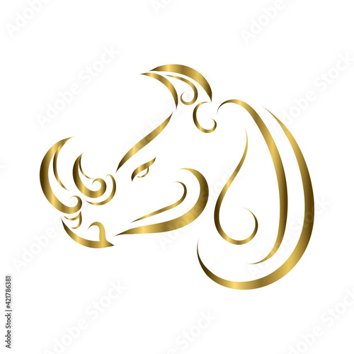 gold line art of rhino head. Good use for symbol, mascot, icon, avatar, tattoo, T Shirt design, logo or any design you want.