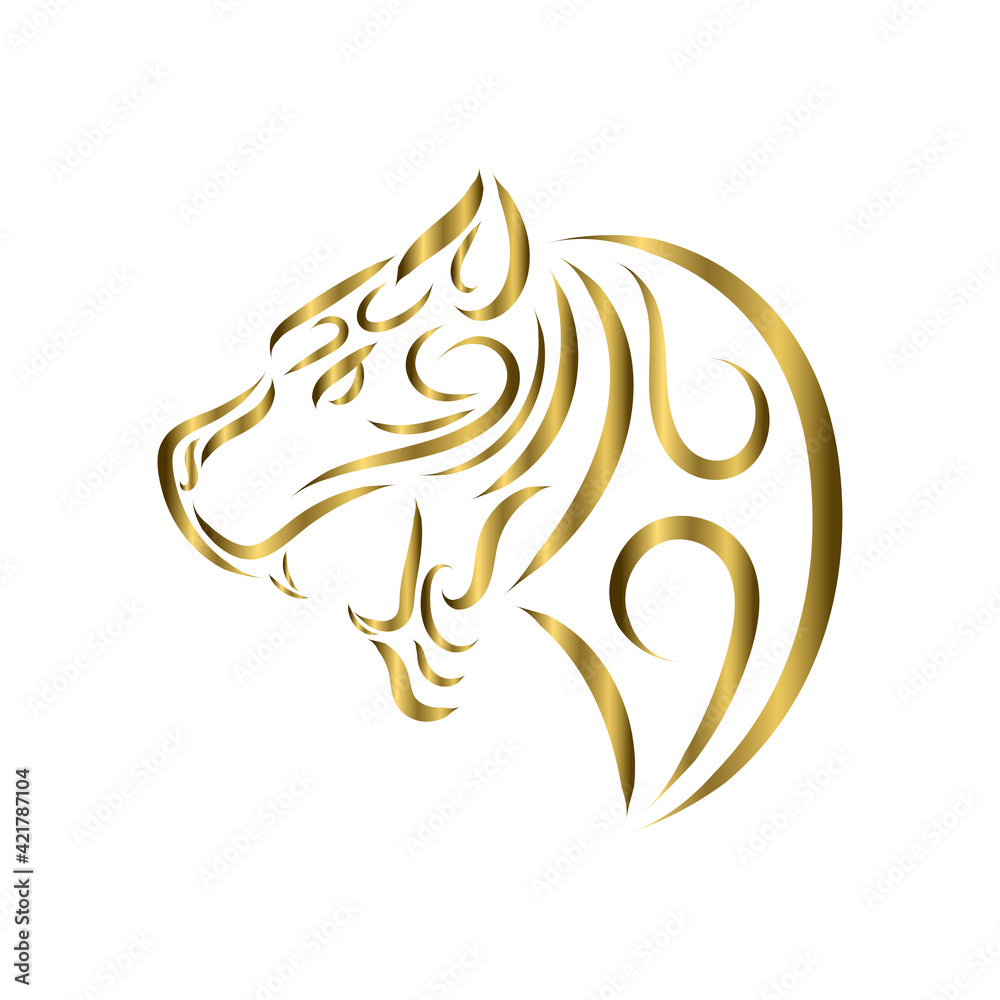 Naklejka premium gold line art of tiger head. Good use for symbol, mascot, icon, avatar, tattoo, T Shirt design, logo or any design you want.