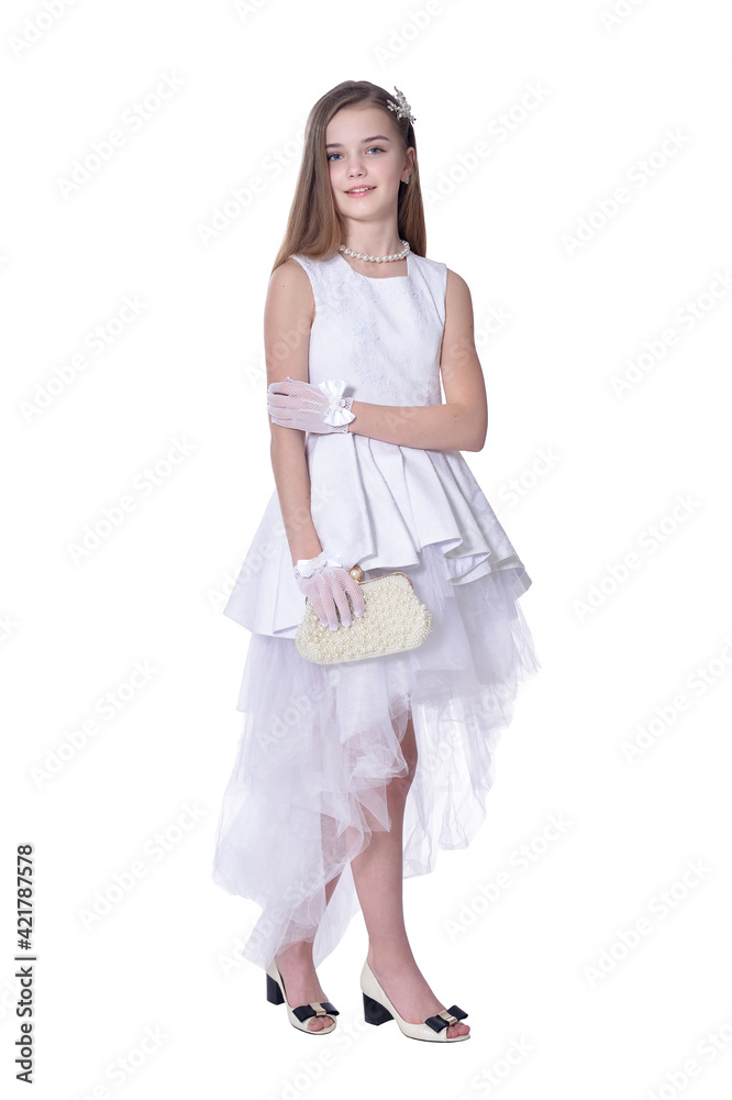 Naklejka premium Happy little girl in dress