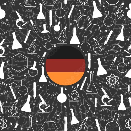 Science concept illustration. Background with chemistry lab icons