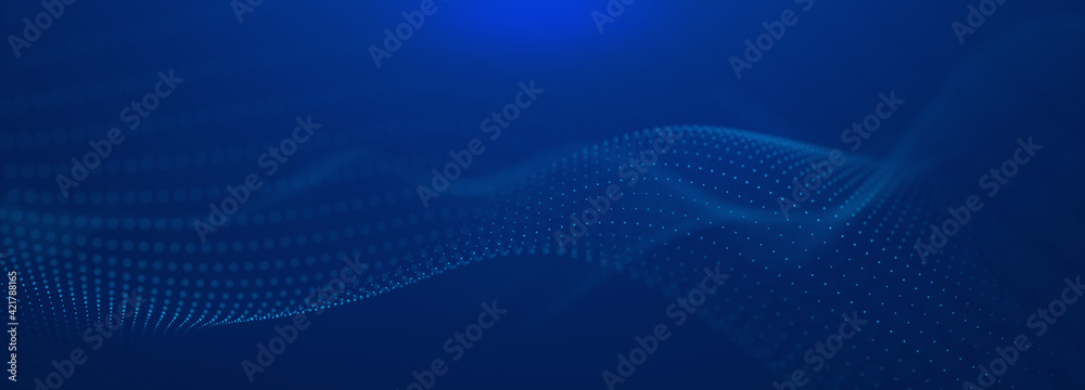 Beautiful abstract wave technology background. Blue light effect corporate concept background. Digital technology wave line dots background	
