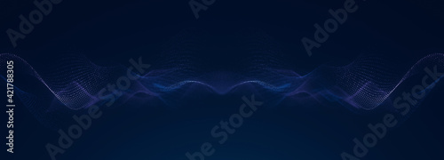 Beautiful abstract wave technology background. Blue light effect corporate concept background. Digital technology wave line dots background 