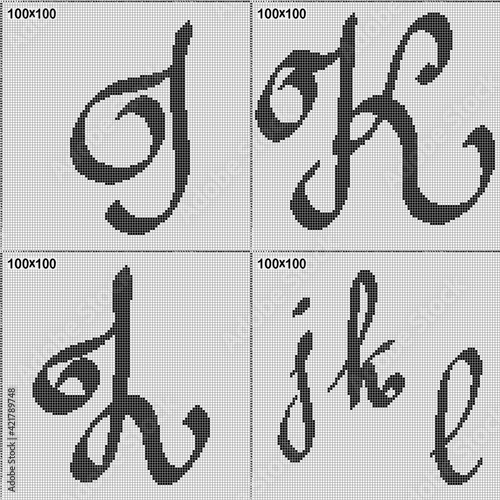 pattern for knitting or cross stitch - calligraphic letters