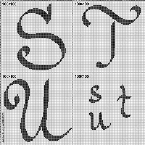 pattern for knitting or cross stitch - calligraphic letters