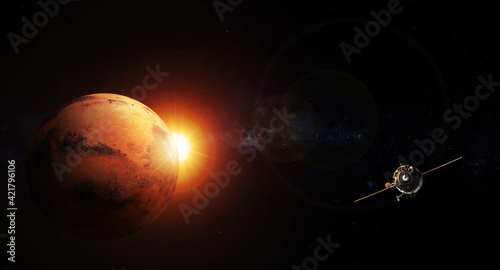 Fototapeta Naklejka Na Ścianę i Meble -  Satellite in a space travel. Mars and asteroids in a space. Elements of this image furnished by NASA
