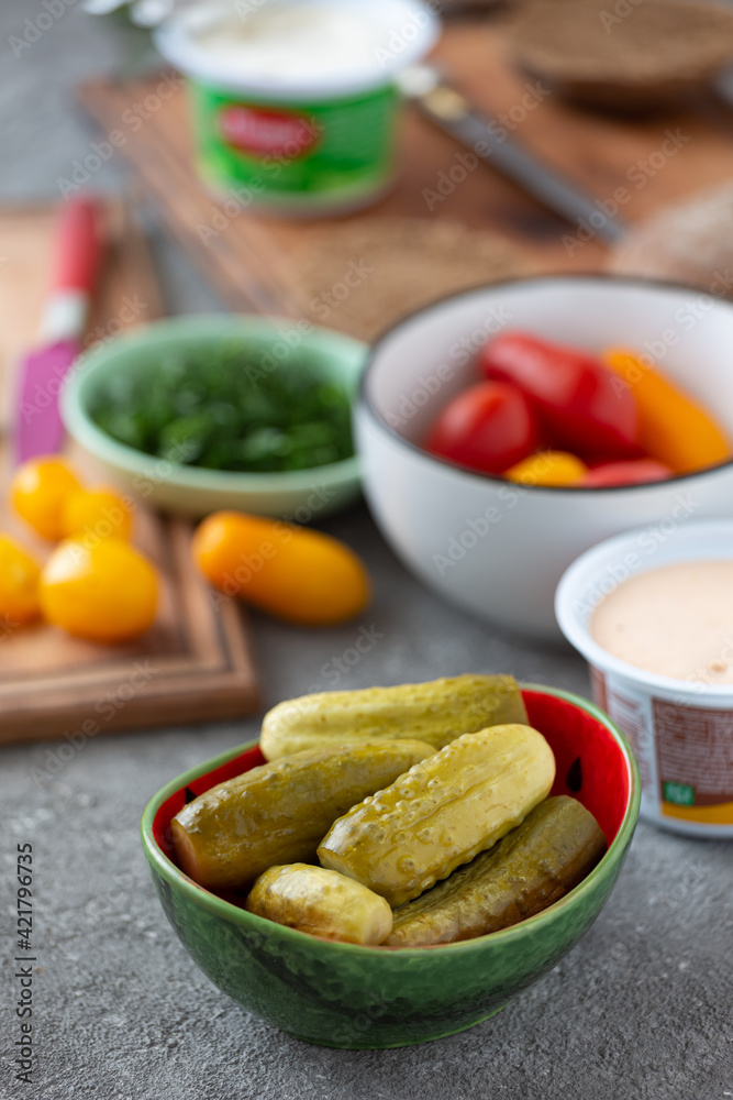 Vegetables and spread for vegan sandwiches Vegetables and spread for vegan sandwiches