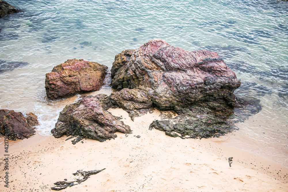 Beautiful rocks on the seashore, seascape background