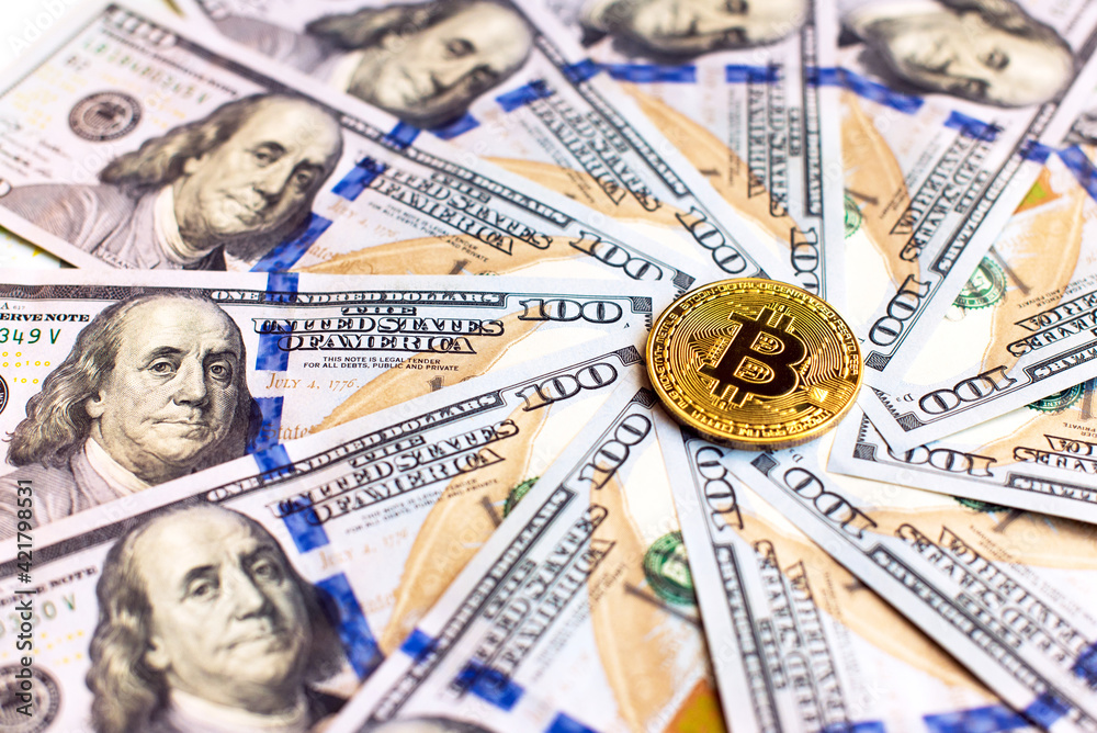 Dollars and bicone as an abstract symbol of the growing role of digital currency and financial transactions on the Internet (course, exchange, trade, circle - concept)