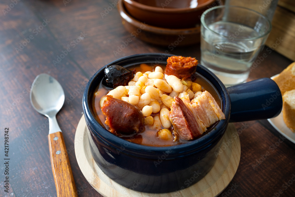 Asturian fabada plate ready to eat. Typical dish of the north of Spain. Food photography Asturian fabada plate ready to eat. Typical dish of the north of Spain. Food photography