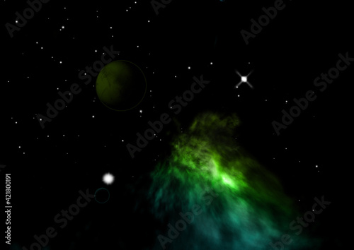 Planet in a space against stars. 3D rendering. © Anatolii