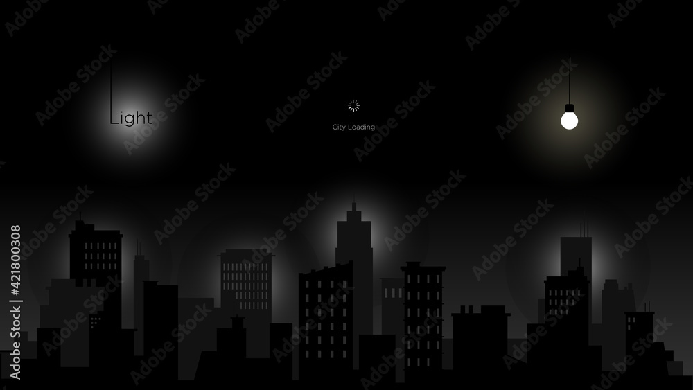 Cartoon black and white style city buildings vector illustration.