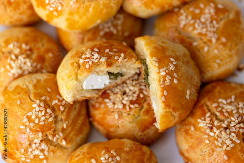 Traditional Turkish pastry pogaca with cheese filling