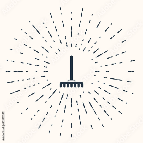 Grey Garden rake icon isolated on beige background. Tool for horticulture, agriculture, farming. Ground cultivator. Housekeeping equipment. Abstract circle random dots. Vector