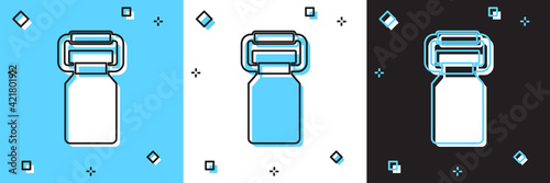 Set Can container for milk icon isolated on blue and white, black background. Vector