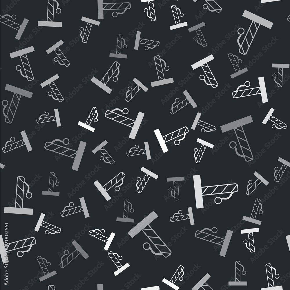 Grey Cat scratching post with toy icon isolated seamless pattern on black background. Vector Grey Cat scratching post with toy icon isolated seamless pattern on black background. Vector