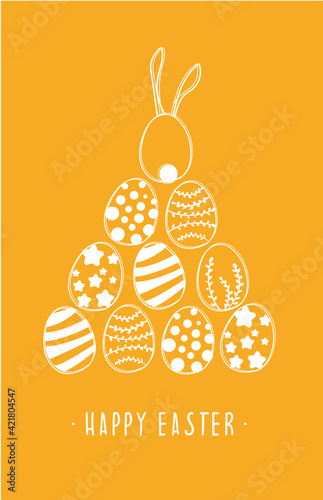 Happy Easter. Colorfull easter greeting card with eggs and rabbit. Vector illustration great for package banner