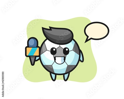 Character mascot of football as a news reporter