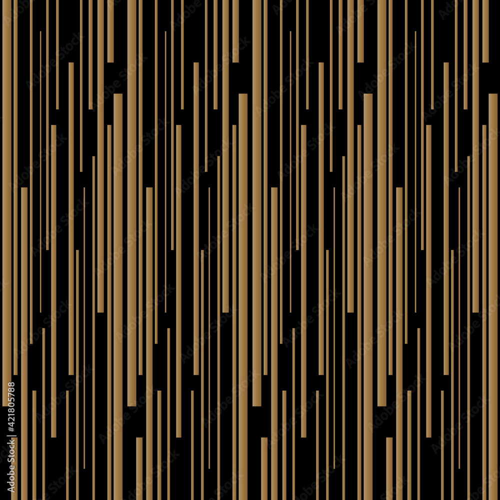 Abstract of vertical stripes pattern. Design random lines of gold on black background. Design print for illustration, texture, wallpaper, background. Abstract of vertical stripes pattern. Design random lines of gold on black background. Design print for illustration, texture, wallpaper, background.