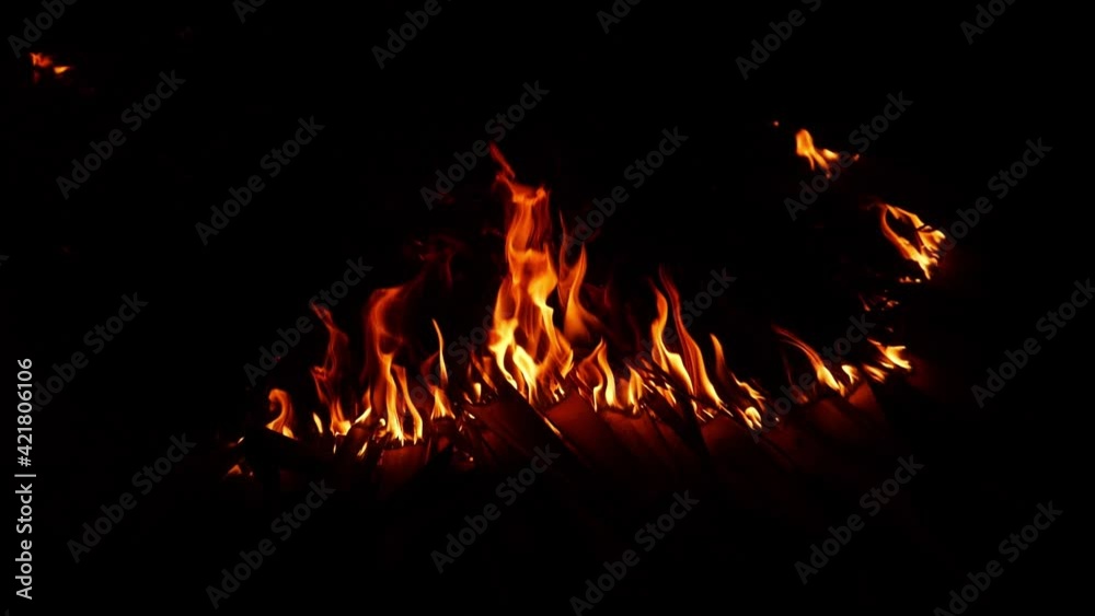 Close shot of yellow fire flames with black background Close shot of yellow fire flames with black background